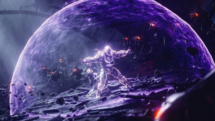 A prismatic warrior creates a purple shield in Destiny 2: The Final Shape