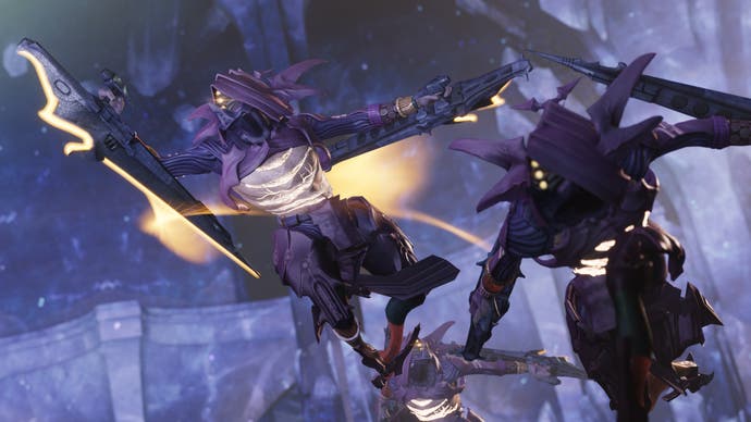 Two dread warriors jump through the air in Destiny 2's The Final Shape expansion.